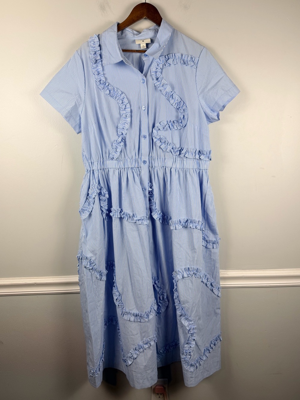 Kate Spade New York x Target - Ribbon Short Sleeve Midi Dress Blue White XL - Picture 2 of 6